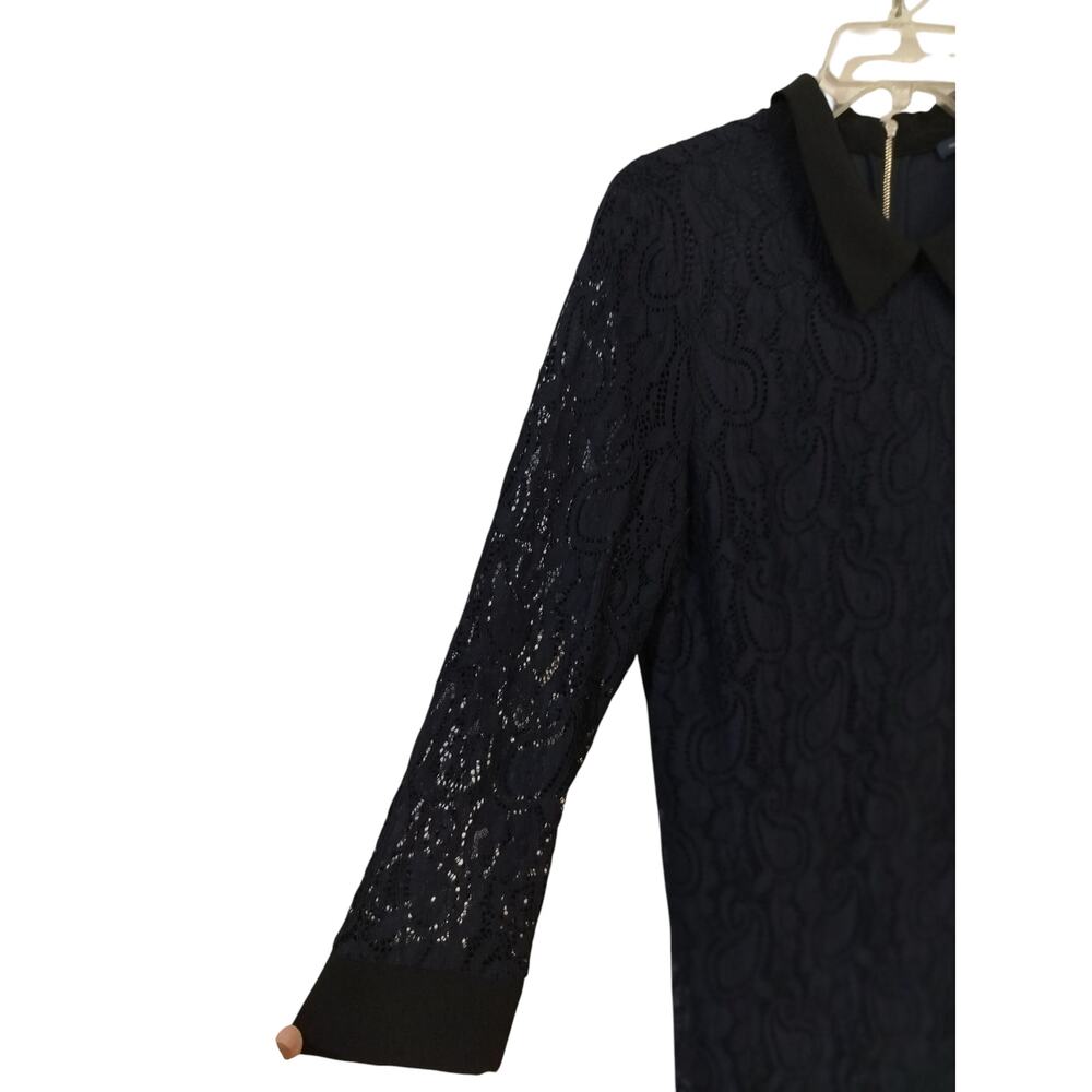 4128) Tommy Hilfiger Navy Blue Black Lace Lined Sheath Dress Size 14 - Picture 4 of 13